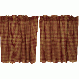 ティアカーテン　Burgundy Check Scalloped Tier Curtain 